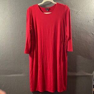 J. Jill Wearever midi Dress Red Knit‎ A-Line 3/4 Sleeve M minimalist capsule